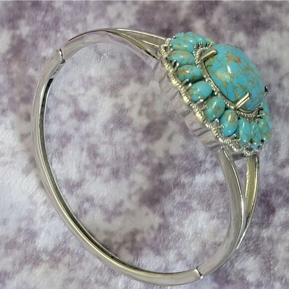 Mojave Blue Turquoise Floral Bangle Bracelet - Picture 5 of 11